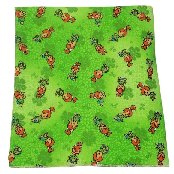 VTG Flintstones Pebbles Baby Blanket Flannel Receiving Wrap Crib Infant Green - Picture 1 of 7